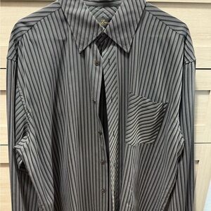 Bugatchi Black and Gray Striped Dress Shirt